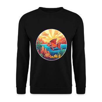Coral Reef Fish Colorful Watercolor Cartoon Kawaii - Unisex Sweatshirt - black - Front - Alina (178cm) & Michal (187cm)