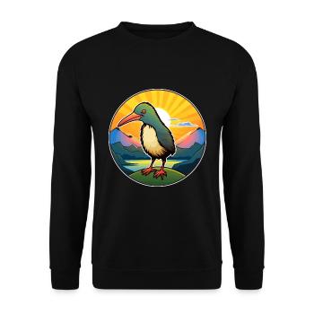 Kiwi Vogel Buntes Aquarell Cartoon Kawaii Haustier - Unisex Pullover - Schwarz - Vorne - Alina (178cm) & Michal (187cm)