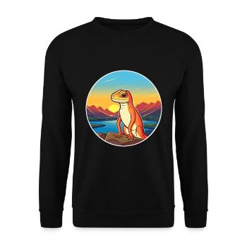 Lizard Colorful Watercolor Cartoon Kawaii Animal - Unisex Sweatshirt - black - Front - Alina (178cm) & Michal (187cm)