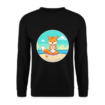Fox Cartoon Yoga Strand Sommer Illustration - Unisex Pullover - Schwarz - Vorne - Alina (178cm) & Michal (187cm)