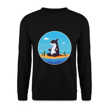 Orca Cartoon Yoga Beach Summer Illustration - Unisex Sweatshirt - black - Front - Alina (178cm) & Michal (187cm)