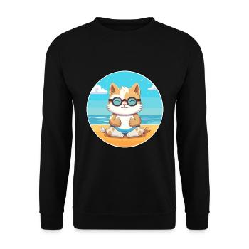 Kitten Cartoon Yoga Beach Summer Illustration - Unisex Sweatshirt - black - Front - Alina (178cm) & Michal (187cm)