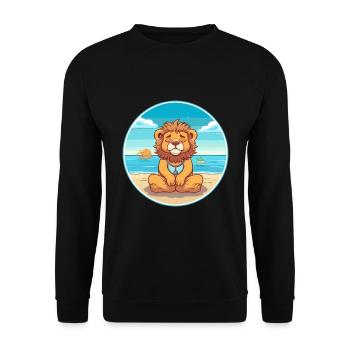 Lion Cartoon Yoga Beach Summer Illustration - Unisex Sweatshirt - black - Front - Alina (178cm) & Michal (187cm)