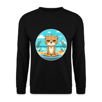 Leopard Cartoon Yoga Strand Sommer Illustration - Unisex Pullover - Schwarz - Vorne - Alina (178cm) & Michal (187cm)