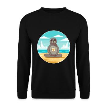 Phoque Dessin Animé Yoga Plage Été Illustration - Sweat-shirt Unisexe - noir - Devant - Alina (178cm) & Michal (187cm)