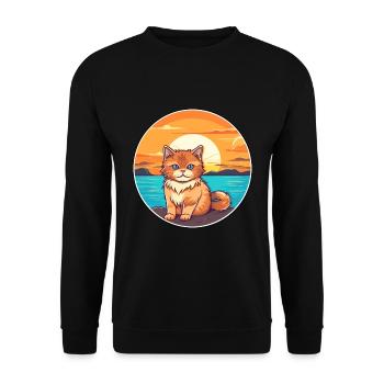 Katze lustige Karikatur Kawaii Strand Illustration - Unisex Pullover - Schwarz - Vorne - Alina (178cm) & Michal (187cm)