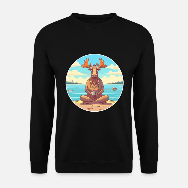 Elch-Cartoon-Yoga-Strand-Sommer-Illustration - Unisex Pullover - Schwarz