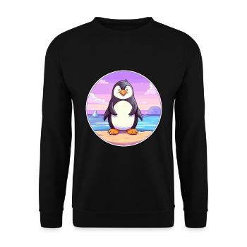 Penguin Cartoon Yoga Beach Summer Illustration - Unisex Sweatshirt - black - Front - Alina (178cm) & Michal (187cm)