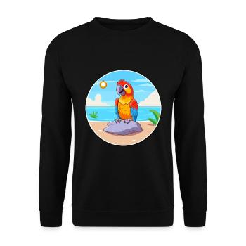 Papagei-Cartoon-Yoga-Strand-Sommer-Illustration - Unisex Pullover - Schwarz - Vorne - Alina (178cm) & Michal (187cm)