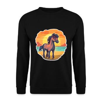 Pferd, lustig, Karikatur, Kawaii, Strand, Illustration - Unisex Pullover - Schwarz - Vorne - Alina (178cm) & Michal (187cm)
