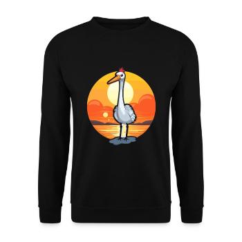 Crane Funny Cartoon Kawaii Beach Illustration - Unisex Sweatshirt - black - Front - Alina (178cm) & Michal (187cm)