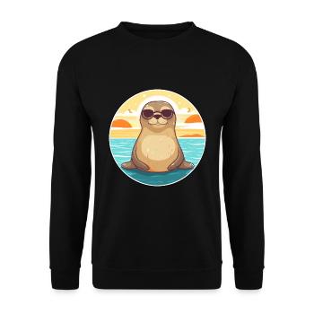 Sceau drôle de dessin animé kawaii plage illustration - Sweat-shirt Unisexe - noir - Devant - Alina (178cm) & Michal (187cm)