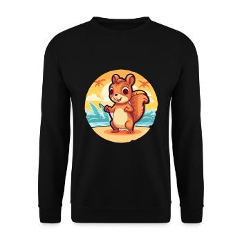 Squirrel Funny Cartoon Kawaii Beach Illustration - Unisex Sweatshirt - black - Front - Alina (178cm) & Michal (187cm)