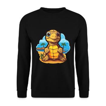 Tortue de mer drôle dessin animé kawaii plage illustration - Sweat-shirt Unisexe - noir - Devant - Alina (178cm) & Michal (187cm)