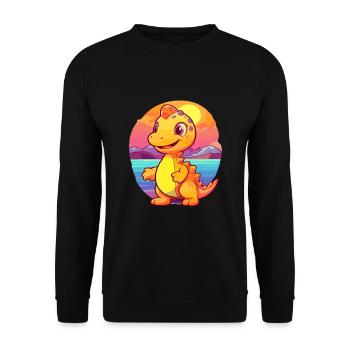 Dinosaurier-lustige Cartoon-Kawaii-Strand-Illustration - Unisex Pullover - Schwarz - Vorne - Alina (178cm) & Michal (187cm)