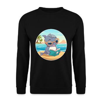 Delfin Niedlich Lustige Karikatur Kawaii Buch Strand - Unisex Pullover - Schwarz - Vorne - Alina (178cm) & Michal (187cm)