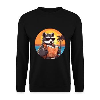 Dachs niedlicher lustiger Cartoon Kawaii Buchstrand - Unisex Pullover - Schwarz - Vorne - Alina (178cm) & Michal (187cm)