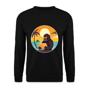 Gorilla Cute Funny Cartoon Kawaii Book Beach - Unisex Sweatshirt - black - Front - Alina (178cm) & Michal (187cm)