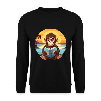 Affe Niedliche Lustige Karikatur Kawaii Buch Strand - Unisex Pullover - Schwarz - Vorne - Alina (178cm) & Michal (187cm)