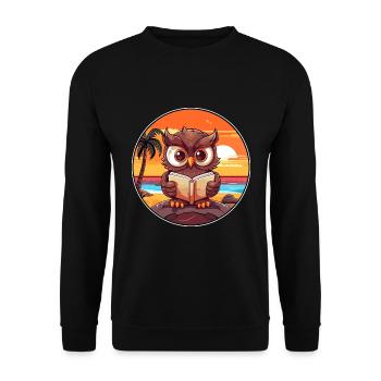 Eulen-niedlicher lustiger Cartoon Kawaii-Buch-Strand - Unisex Pullover - Schwarz - Vorne - Alina (178cm) & Michal (187cm)