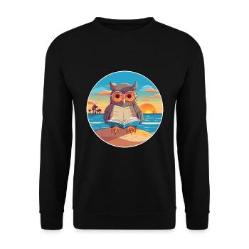Eule Niedliche Lustige Karikatur Kawaii Buch Strand - Unisex Pullover - Schwarz - Vorne - Alina (178cm) & Michal (187cm)