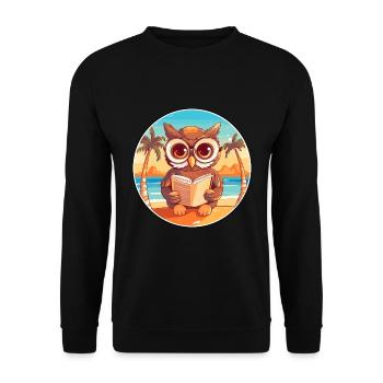 Eule Niedliche Lustige Karikatur Kawaii Buch Strand - Unisex Pullover - Schwarz - Vorne - Alina (178cm) & Michal (187cm)