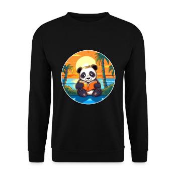 Panda Mignon Drôle Dessin Animé Kawaii Livre Plage - Sweat-shirt Unisexe - noir - Devant - Alina (178cm) & Michal (187cm)