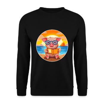 Cochon Mignon Drôle Dessin Animé Kawaii Livre Plage - Sweat-shirt Unisexe - noir - Devant - Alina (178cm) & Michal (187cm)
