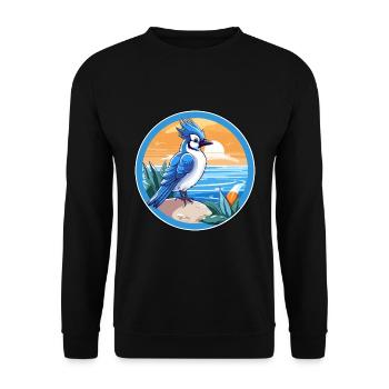 Blauer Eichelhäher Vogel Aquarell Karikatur Kawaii Tier Haustier - Unisex Pullover - Schwarz - Vorne - Alina (178cm) & Michal (187cm)