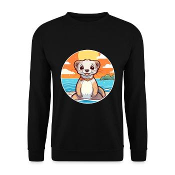 Ferret Watercolor Cartoon Kawaii Clipart Animal - Unisex Sweatshirt - black - Front - Alina (178cm) & Michal (187cm)