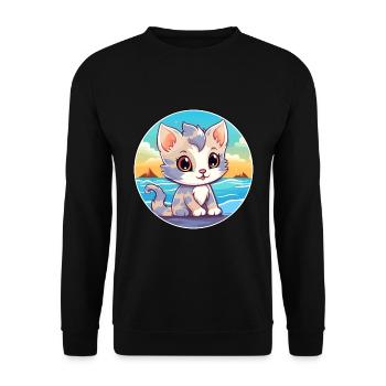 Chaton aquarelle dessin animé Kawaii Clipart Animal - Sweat-shirt Unisexe - noir - Devant - Alina (178cm) & Michal (187cm)