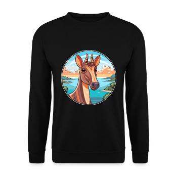 Okapi Watercolor Cartoon Kawaii Clipart Animal - Unisex Sweatshirt - black - Front - Alina (178cm) & Michal (187cm)