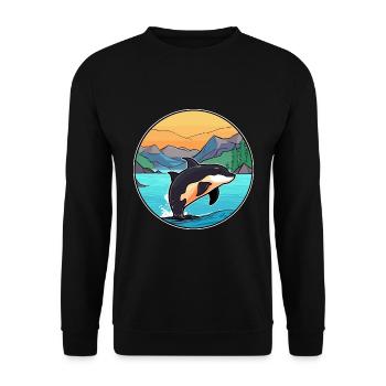 Orca Watercolor Cartoon Kawaii Clipart Animal - Unisex Sweatshirt - black - Front - Alina (178cm) & Michal (187cm)