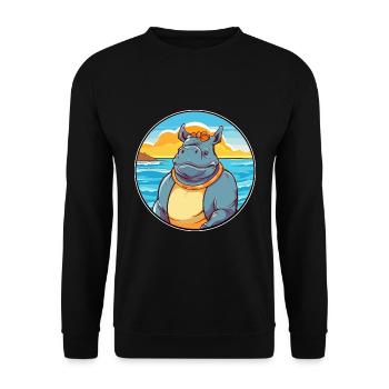 Rhino Watercolor Cartoon Kawaii Clipart Animal - Unisex Sweatshirt - black - Front - Alina (178cm) & Michal (187cm)