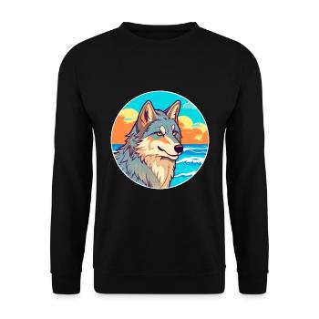 Wolf Watercolor Cartoon Kawaii Clipart Animal - Unisex Sweatshirt - black - Front - Alina (178cm) & Michal (187cm)