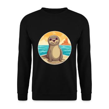 Seal Watercolor Cartoon Kawaii Clipart Animal - Unisex Sweatshirt - black - Front - Alina (178cm) & Michal (187cm)