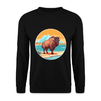 Bison Watercolor Cartoon Kawaii Clipart Animal - Unisex Sweatshirt - black - Front - Alina (178cm) & Michal (187cm)