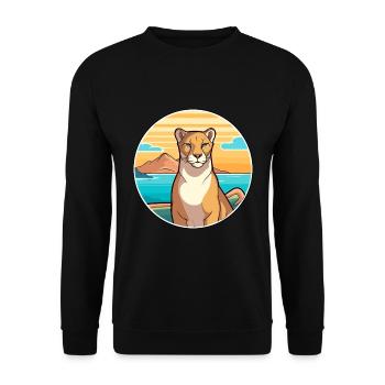 Cougar Watercolor Cartoon Kawaii Clipart Animal - Unisex Sweatshirt - black - Front - Alina (178cm) & Michal (187cm)