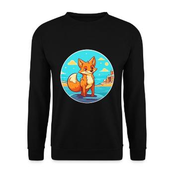 Fox Watercolor Cartoon Kawaii Clipart Animal - Unisex Sweatshirt - black - Front - Alina (178cm) & Michal (187cm)