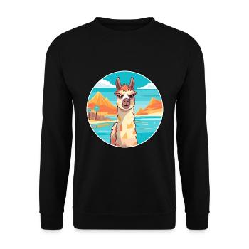Lama Aquarell Cartoon Kawaii Clipart Tier - Unisex Pullover - Schwarz - Vorne - Alina (178cm) & Michal (187cm)