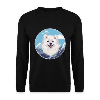 Amerikanische Eskimo-Hunderasse Karikatur Kawaii Watercolo - Unisex Pullover - Schwarz - Vorne - Alina (178cm) & Michal (187cm)