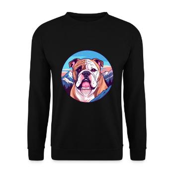 Bulldogge Hund Rasse Cartoon Kawaii Aquarell - Unisex Pullover - Schwarz - Vorne - Alina (178cm) & Michal (187cm)