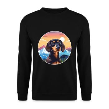 Dackel Hund Rasse Cartoon Kawaii Aquarell - Unisex Pullover - Schwarz - Vorne - Alina (178cm) & Michal (187cm)