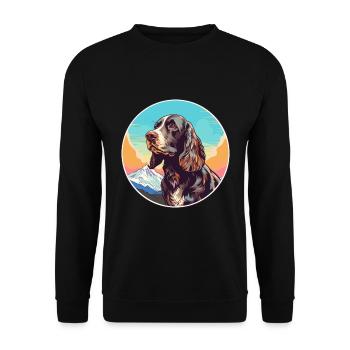 Field Spaniel Hunderasse Cartoon Kawaii Aquarell - Unisex Pullover - Schwarz - Vorne - Alina (178cm) & Michal (187cm)