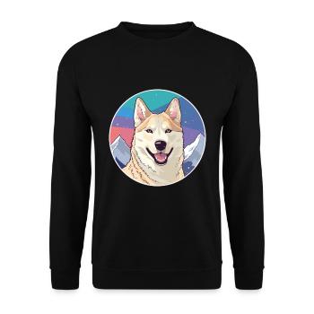 Jindo Hunderasse Karikatur Kawaii Aquarell - Unisex Pullover - Schwarz - Vorne - Alina (178cm) & Michal (187cm)