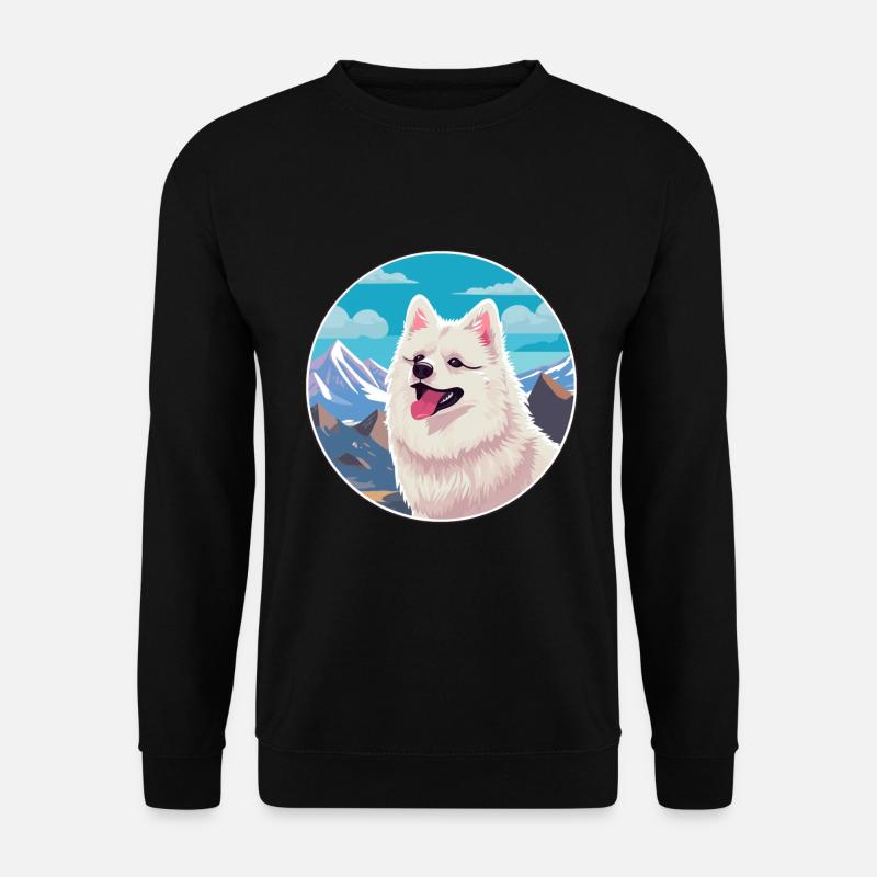 Japanischer Spitz Hunderasse Cartoon Kawaii Aquarell - Unisex Pullover - Schwarz
