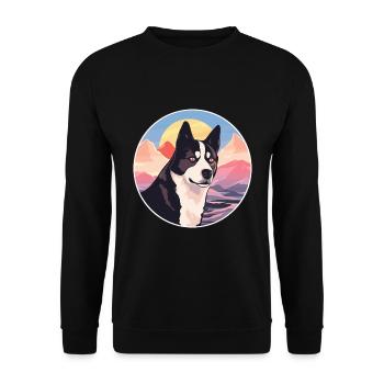 Karelian Bear Dog Breed Cartoon Kawaii Watercolor - Unisex Sweatshirt - black - Front - Alina (178cm) & Michal (187cm)