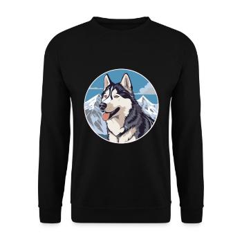 Husky chien race dessin animé Kawaii aquarelle - Sweat-shirt Unisexe - noir - Devant - Alina (178cm) & Michal (187cm)