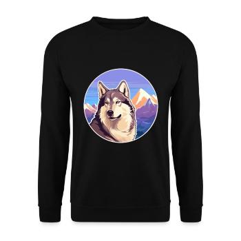 Kunming Wolfdog Hunderasse Cartoon Kawaii Watercolo - Unisex Pullover - Schwarz - Vorne - Alina (178cm) & Michal (187cm)