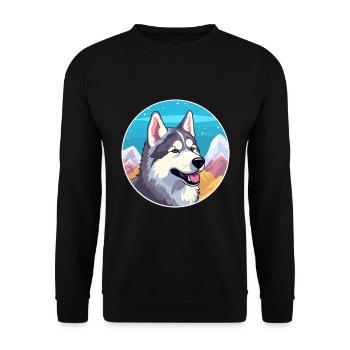 Northern Inuit Dog Breed Cartoon Kawaii Watercolor - Unisex Sweatshirt - black - Front - Alina (178cm) & Michal (187cm)